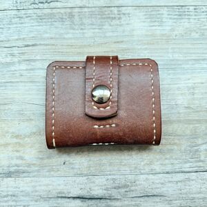 Brown Leather Snap Utility Holder Key Case Vintage Minimal 90s 70s Makeup